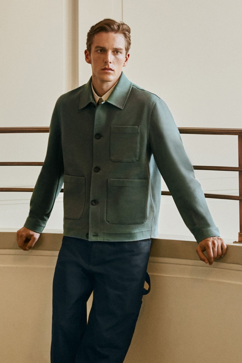 Men's COS Cotton-Twill Utility Jackets Green NZ-63KQZEIYC