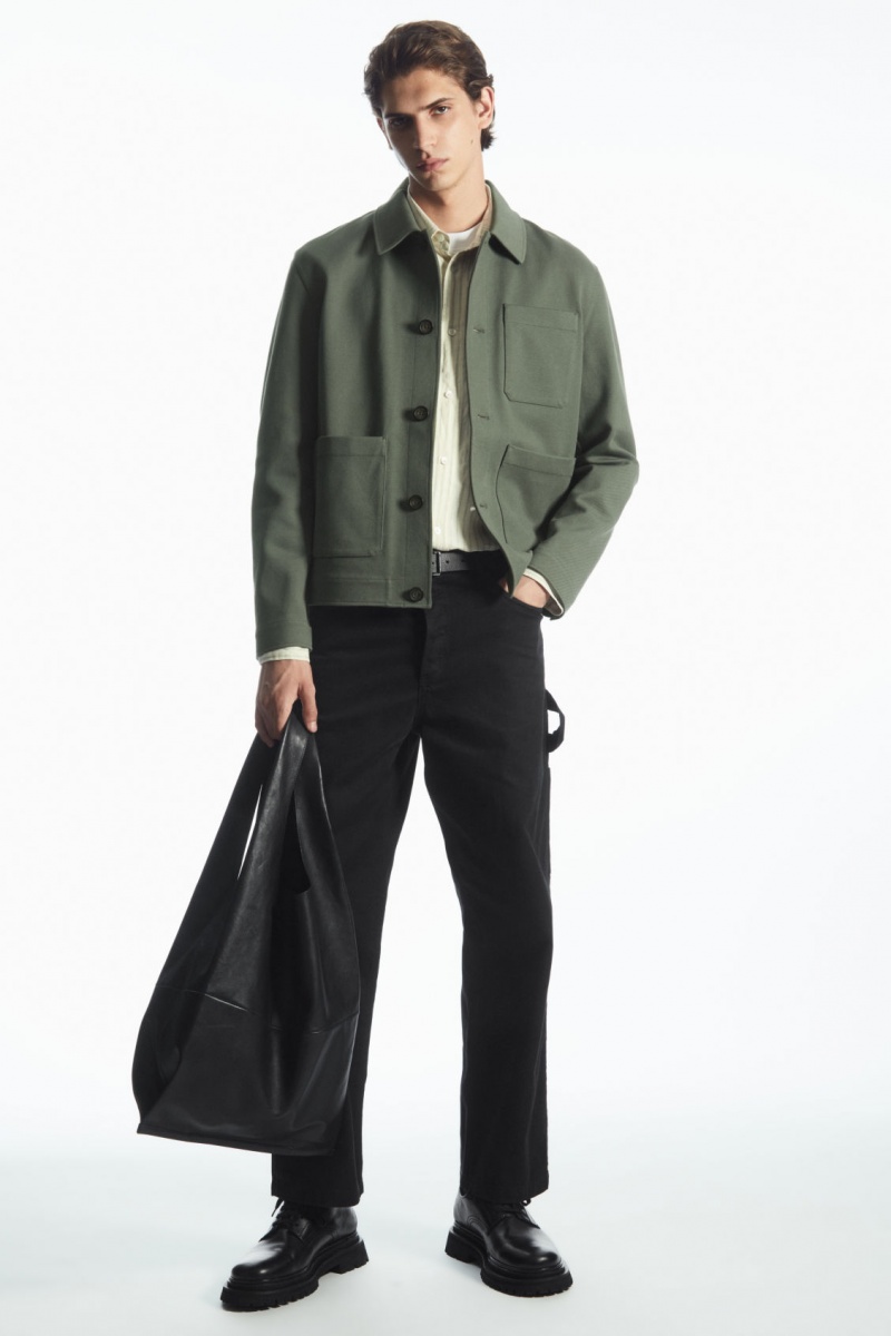 Men\'s COS Cotton-Twill Utility Jackets Green NZ-63KQZEIYC