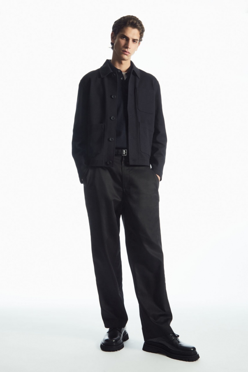 Men's COS Cotton-Twill Utility Jackets Navy NZ-26QZUJCYF