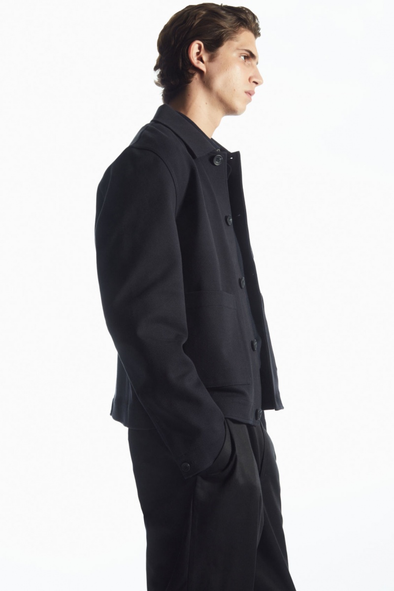 Men's COS Cotton-Twill Utility Jackets Navy NZ-26QZUJCYF