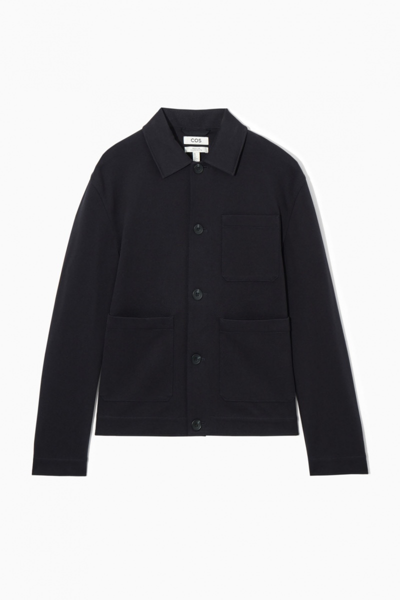 Men's COS Cotton-Twill Utility Jackets Navy NZ-26QZUJCYF