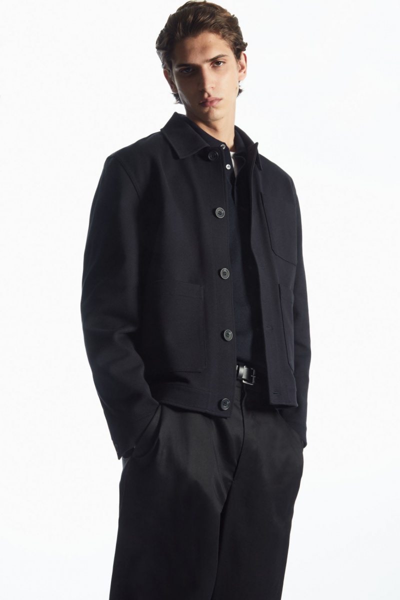 Men\'s COS Cotton-Twill Utility Jackets Navy NZ-26QZUJCYF