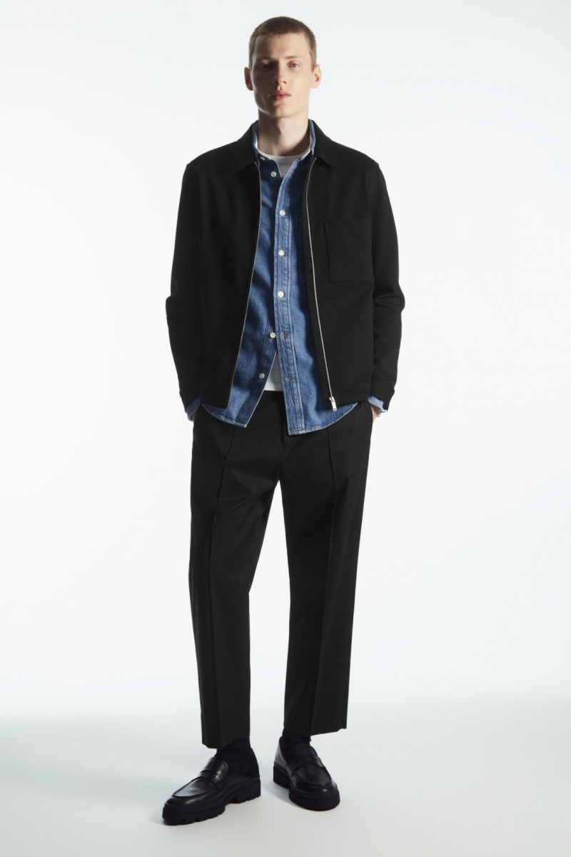 Men's COS Cotton And Linen-Blend Denim Shirts Blue NZ-24VWJGFMN