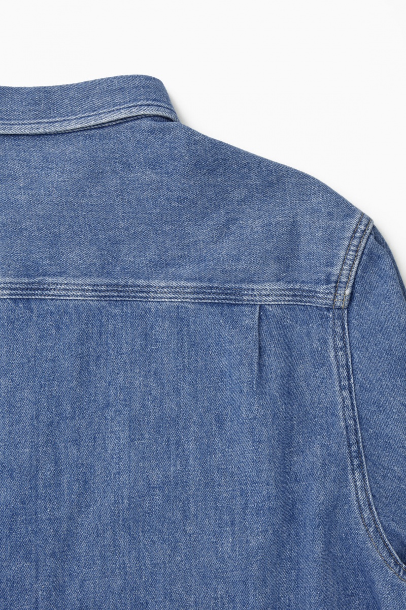 Men's COS Cotton And Linen-Blend Denim Shirts Blue NZ-24VWJGFMN