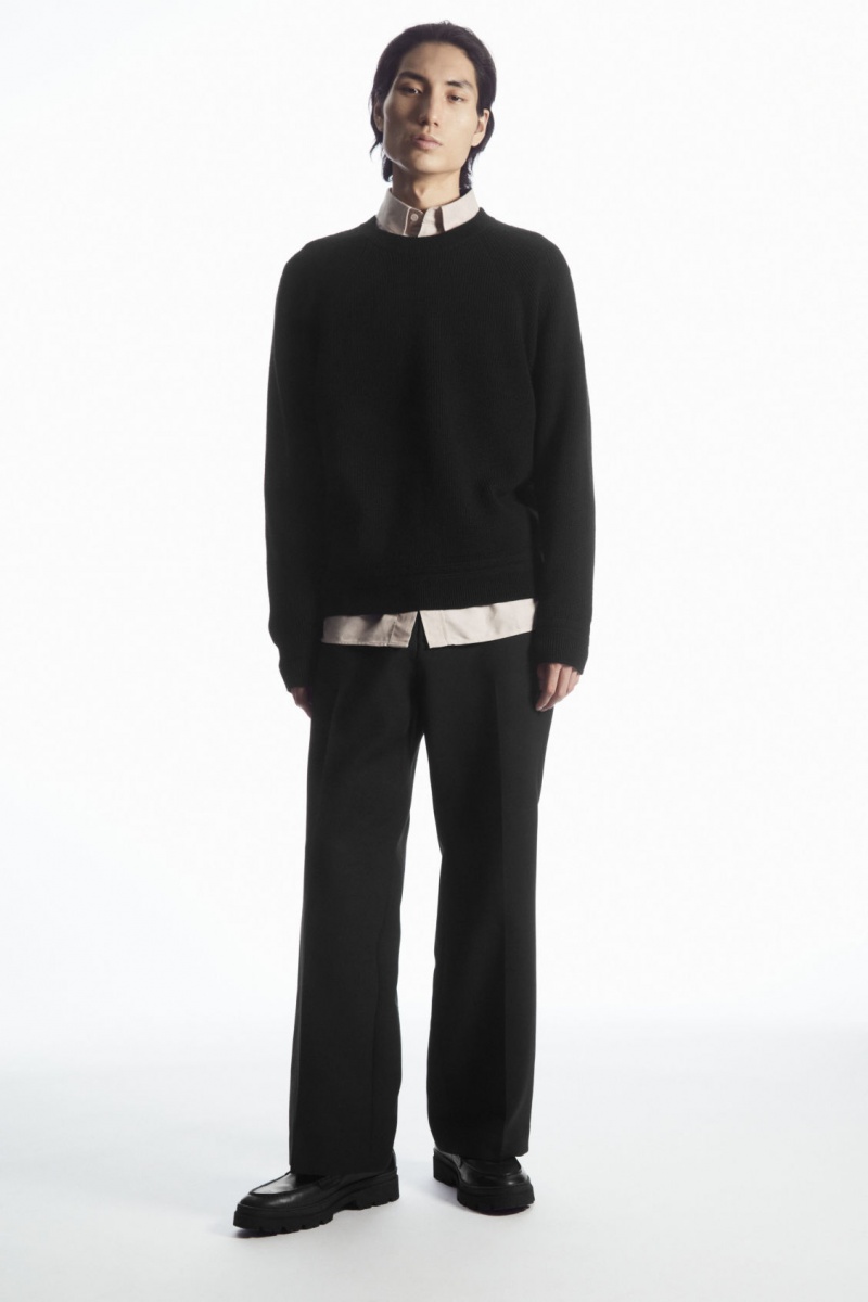 Men's COS Crew-Neck Wool Sweaters Black NZ-85CSHJEUQ