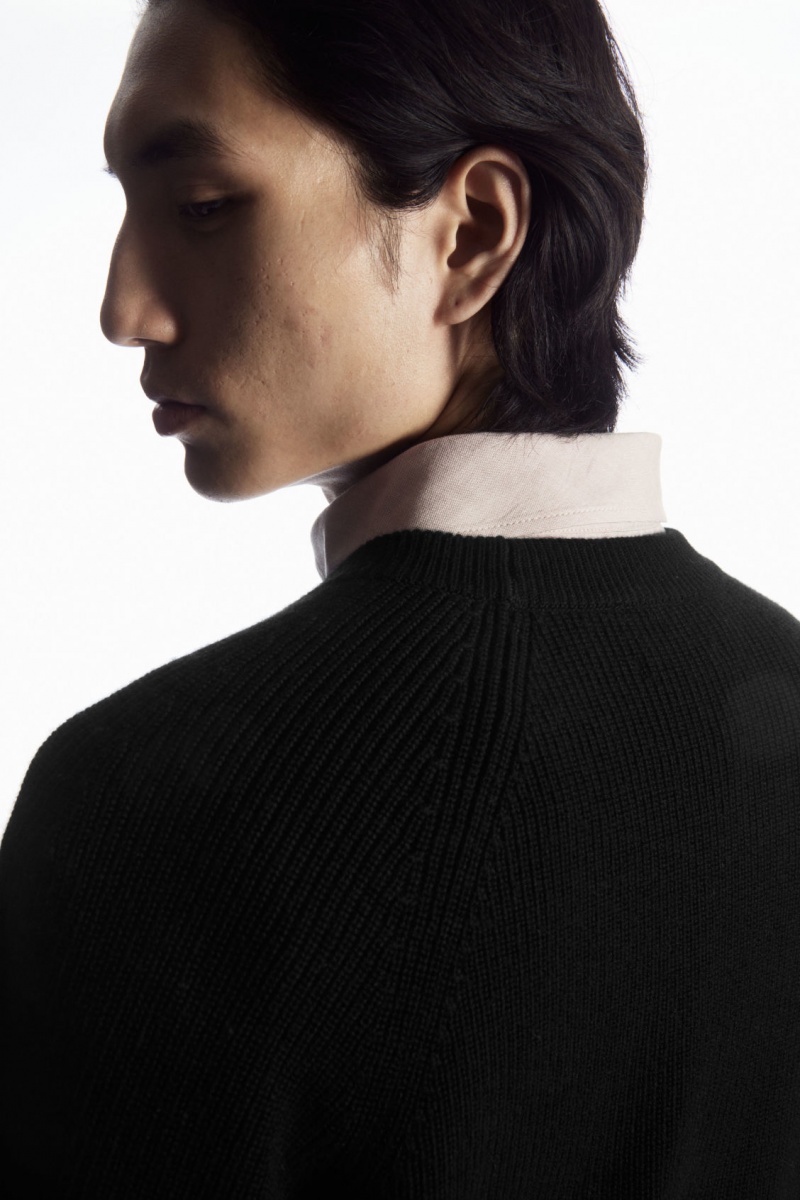 Men's COS Crew-Neck Wool Sweaters Black NZ-85CSHJEUQ