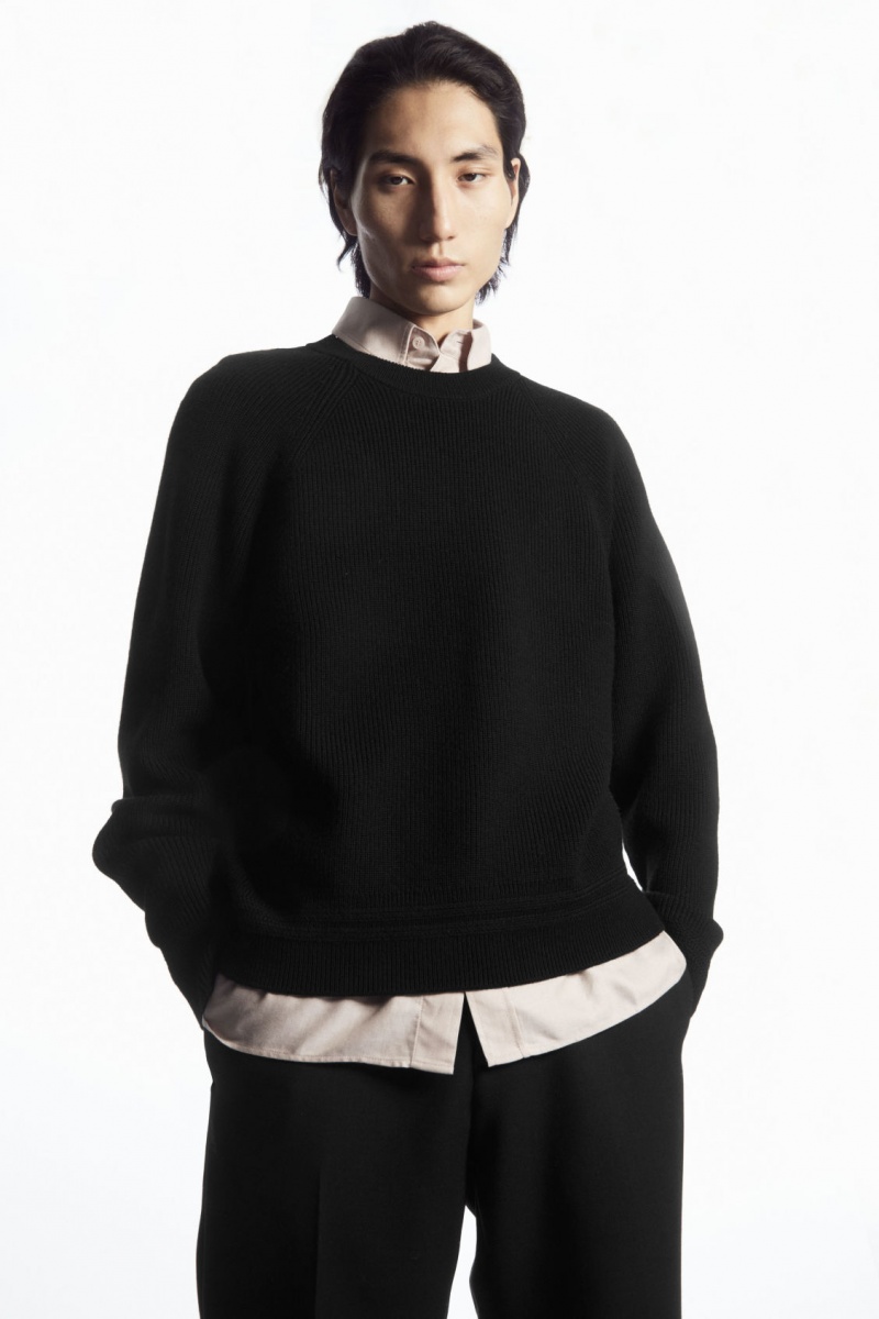 Men\'s COS Crew-Neck Wool Sweaters Black NZ-85CSHJEUQ