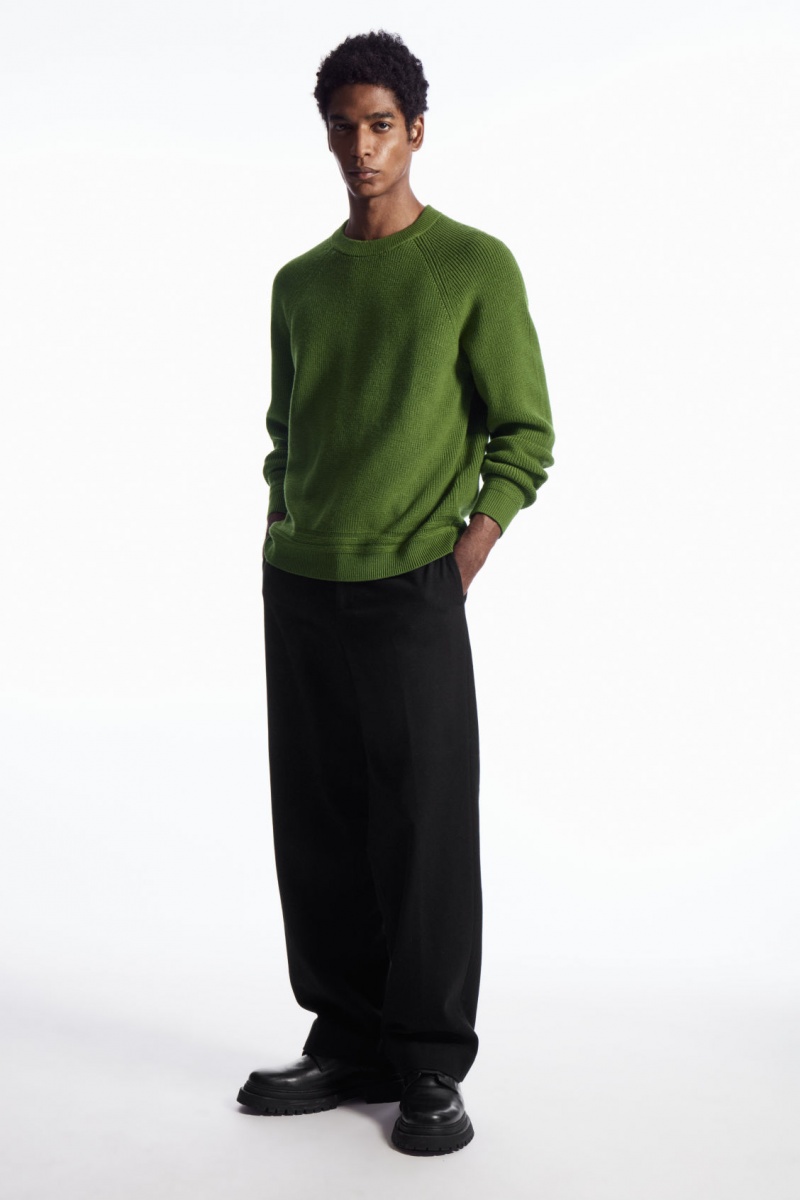 Men's COS Crew-Neck Wool Sweaters Green NZ-61SLXONFI