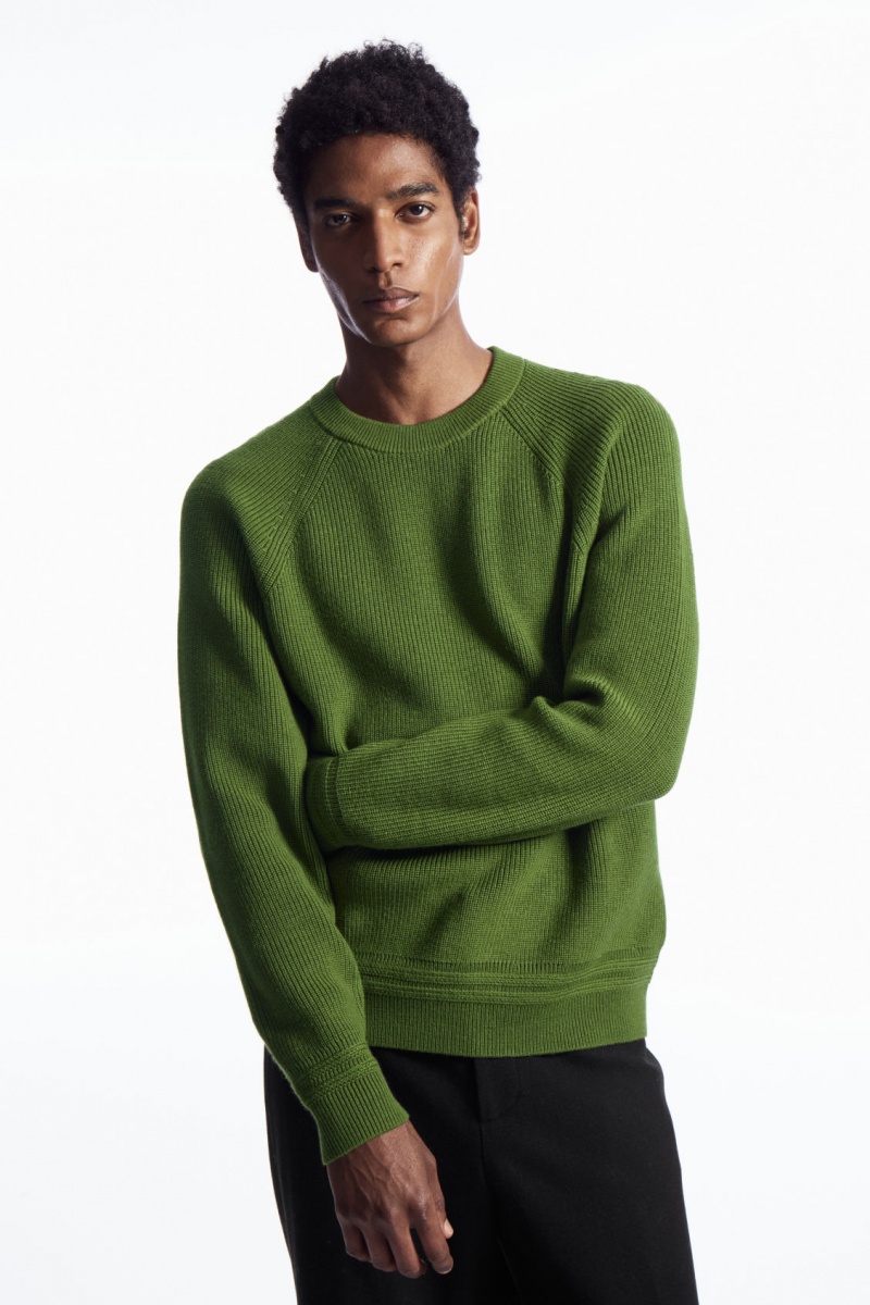 Men\'s COS Crew-Neck Wool Sweaters Green NZ-61SLXONFI