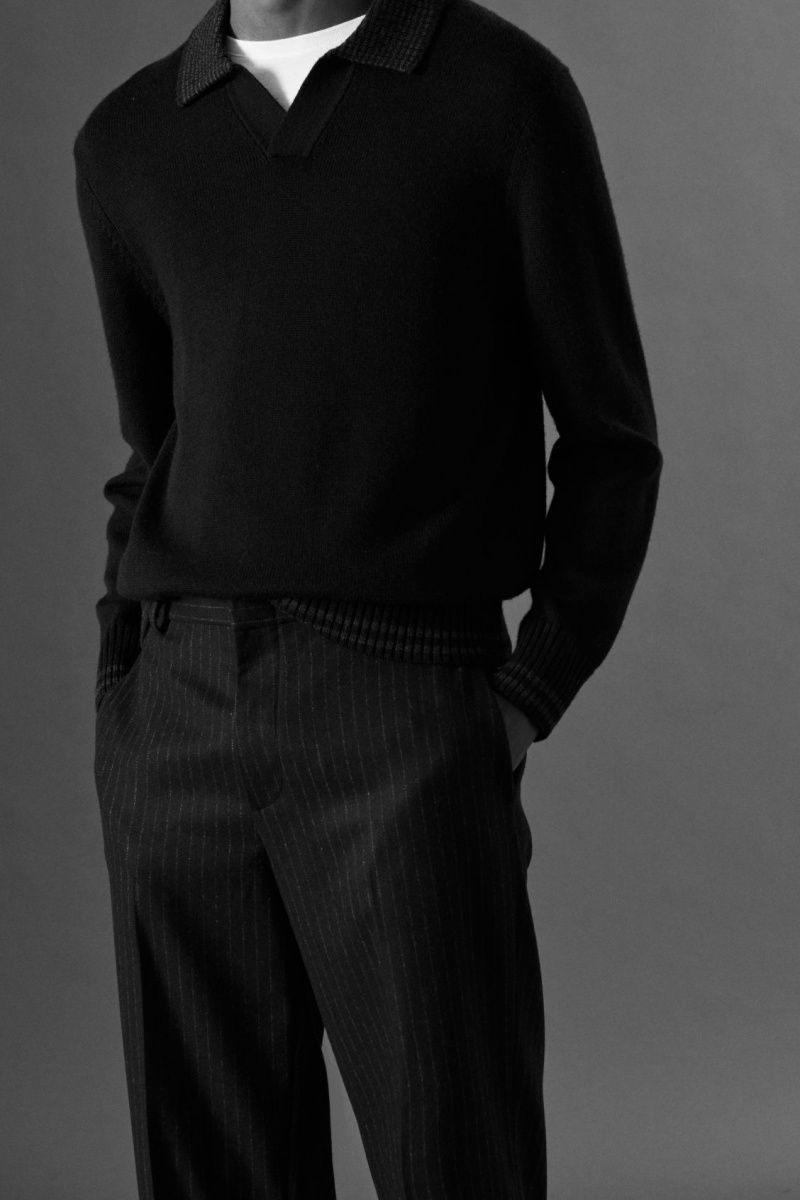 Men's COS Cropped Pinstriped Wool Straight Trousers Navy NZ-14GCKXSUJ