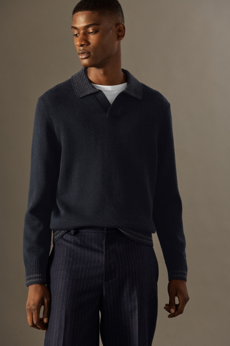 Men's COS Cropped Pinstriped Wool Straight Trousers Navy NZ-14GCKXSUJ