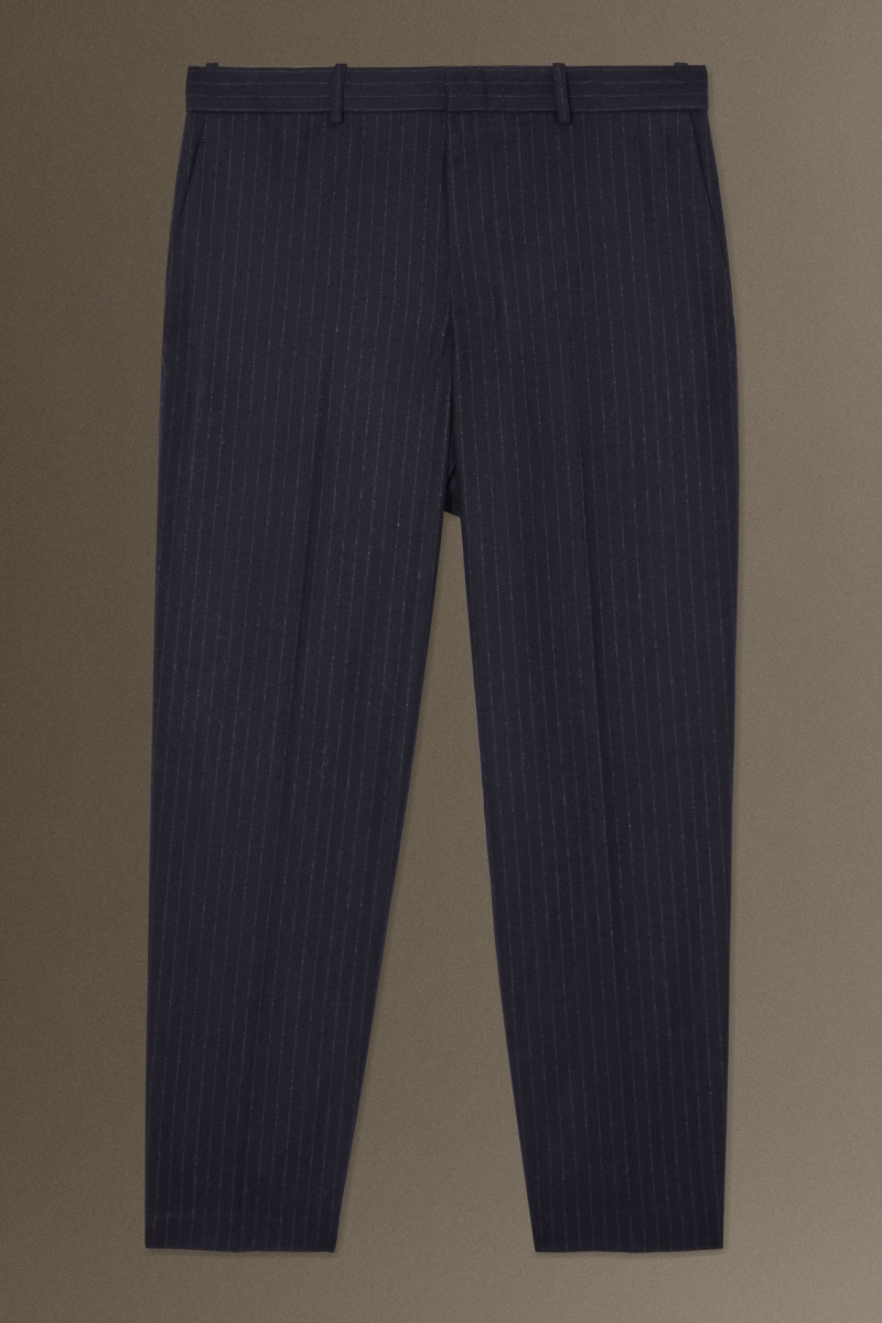 Men's COS Cropped Pinstriped Wool Straight Trousers Navy NZ-14GCKXSUJ