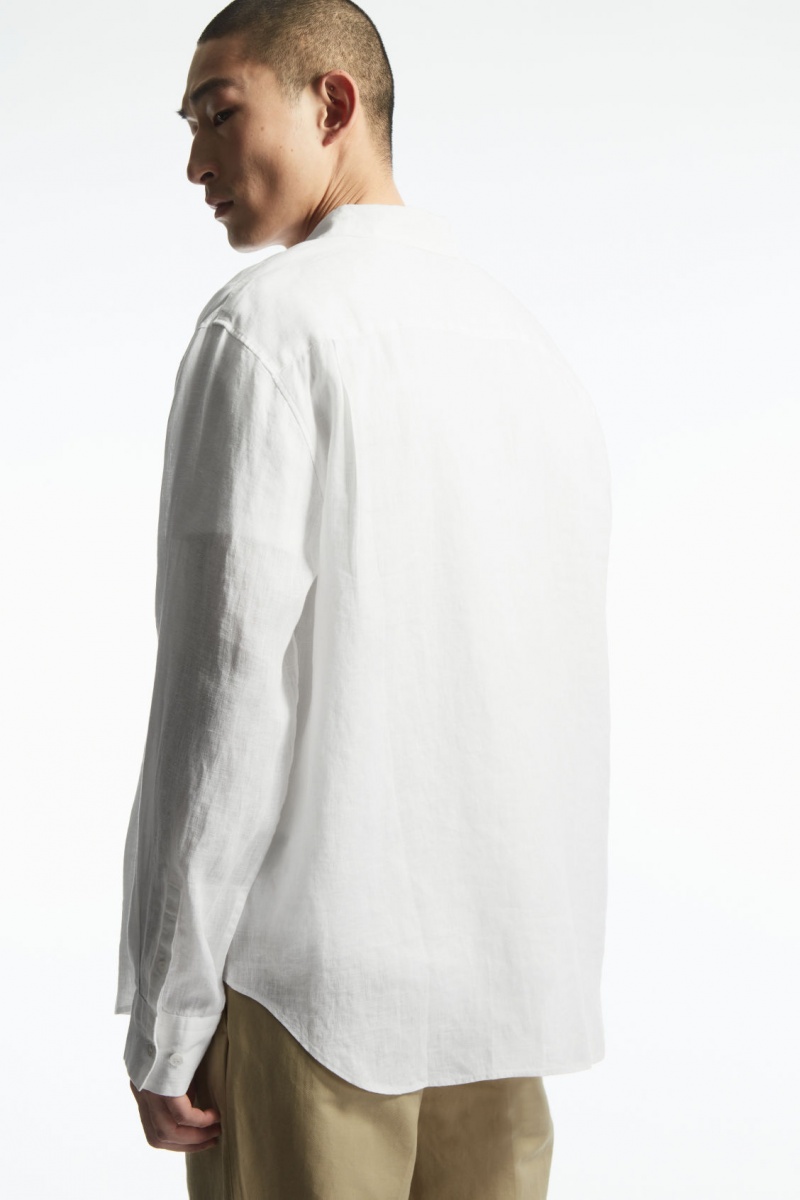 Men's COS Curved-Hem Linen Shirts White NZ-40AGZCFIB