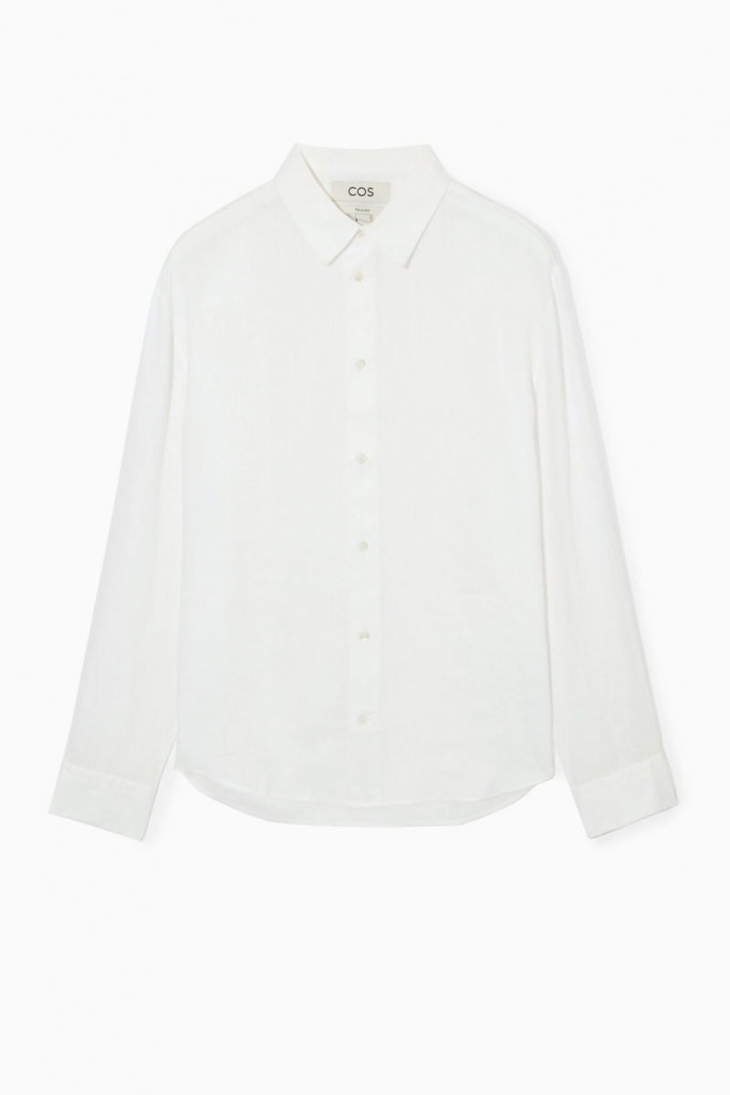 Men's COS Curved-Hem Linen Shirts White NZ-40AGZCFIB