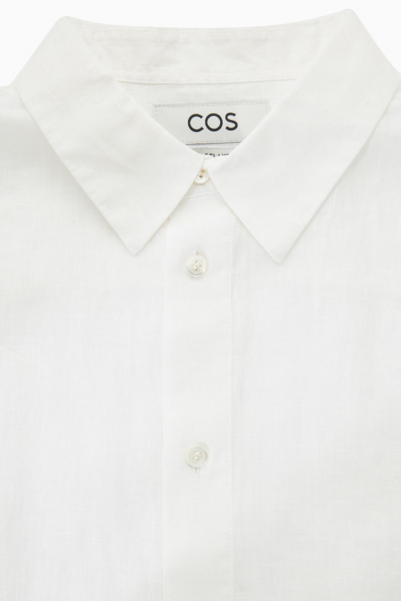 Men's COS Curved-Hem Linen Shirts White NZ-40AGZCFIB
