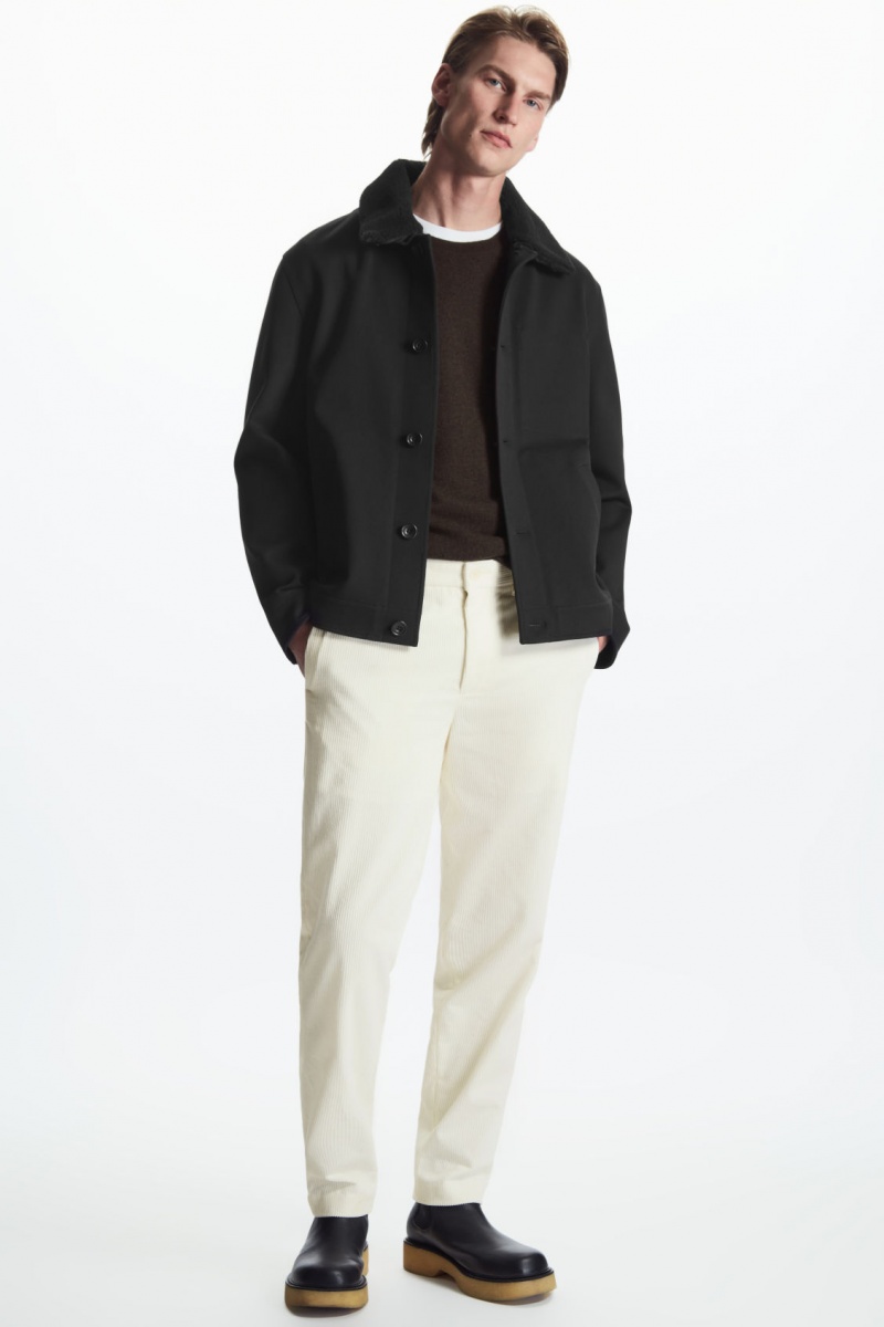 Men's COS Detachable-Collar Twill Jackets Black NZ-30ASBLOPK