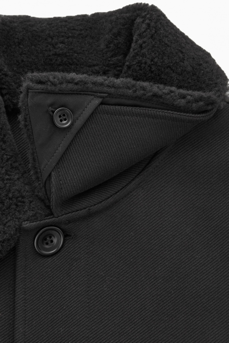 Men's COS Detachable-Collar Twill Jackets Black NZ-30ASBLOPK