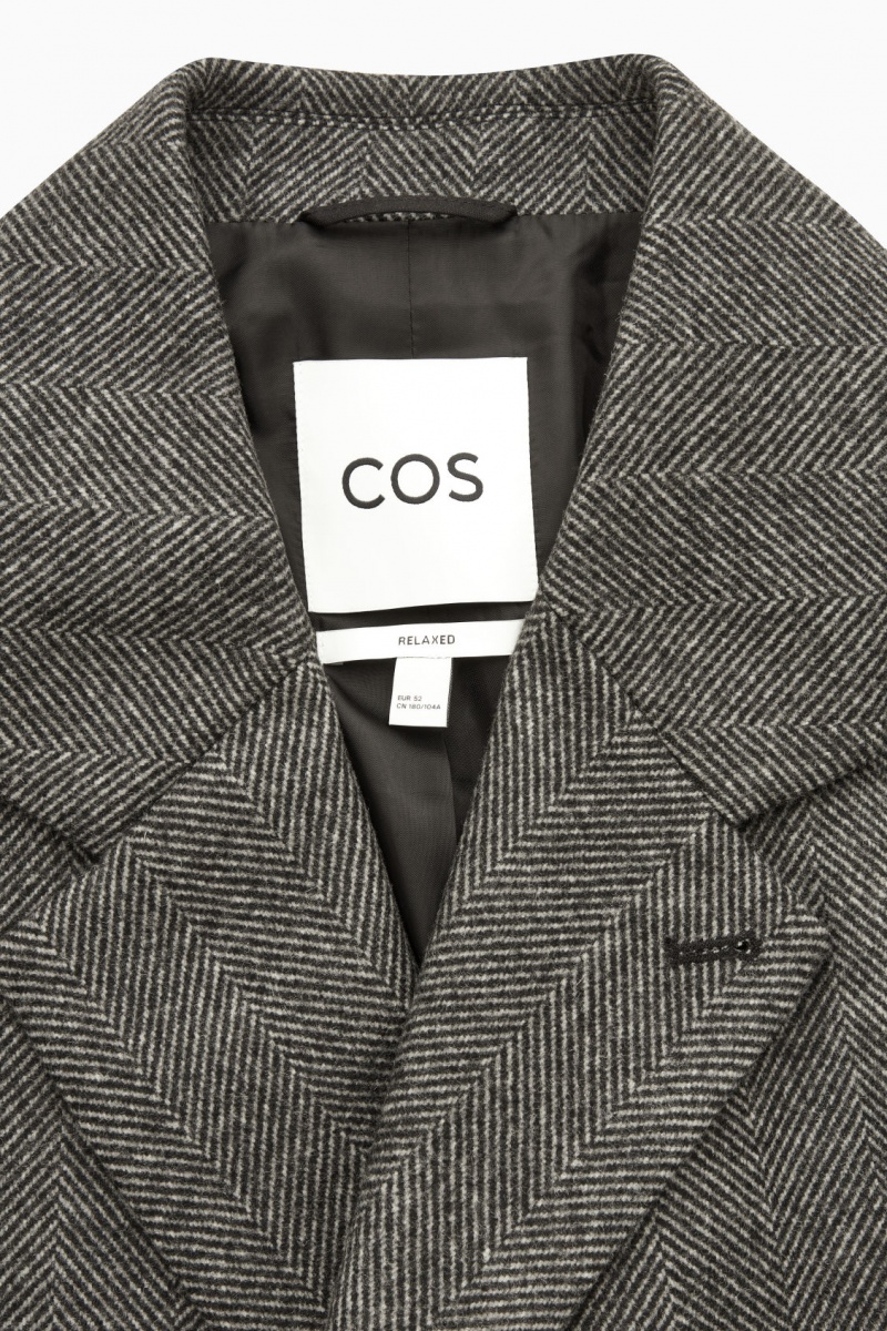 Men's COS Double-Breasted Herringbone Coats Dark Grey NZ-89KSBYFID