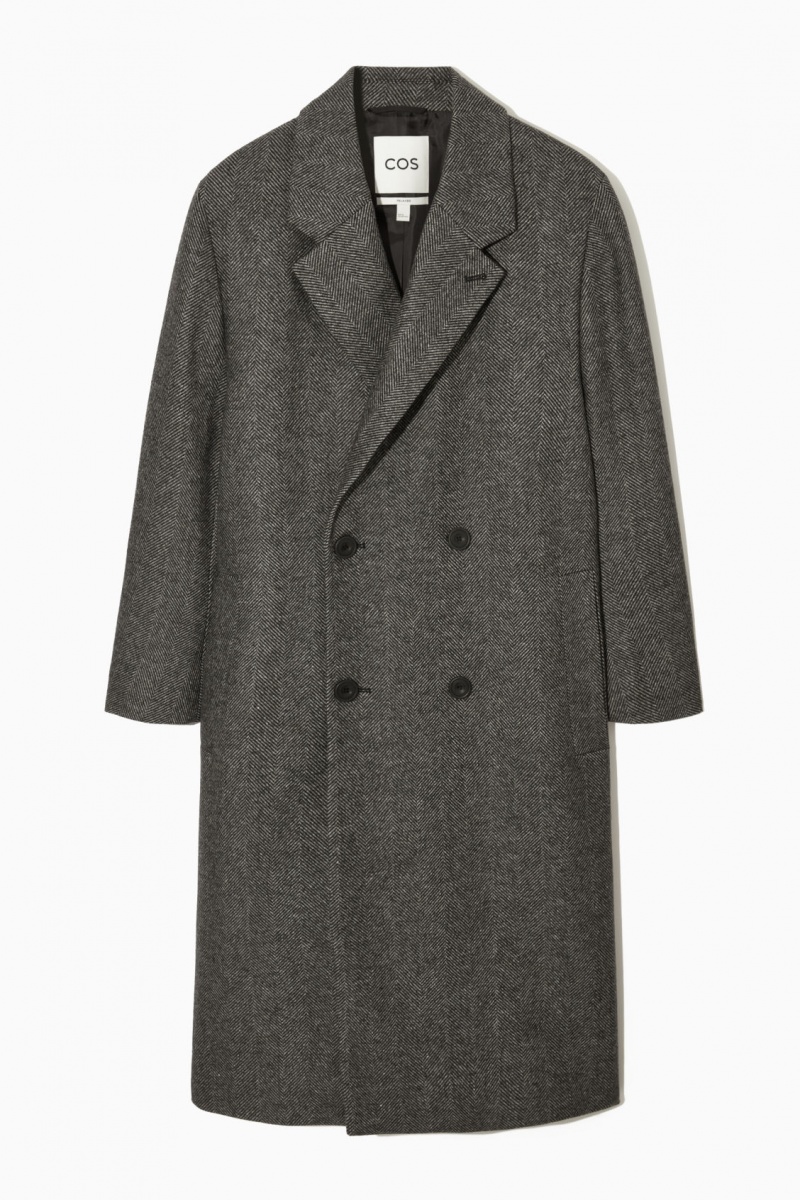 Men\'s COS Double-Breasted Herringbone Coats Dark Grey NZ-89KSBYFID