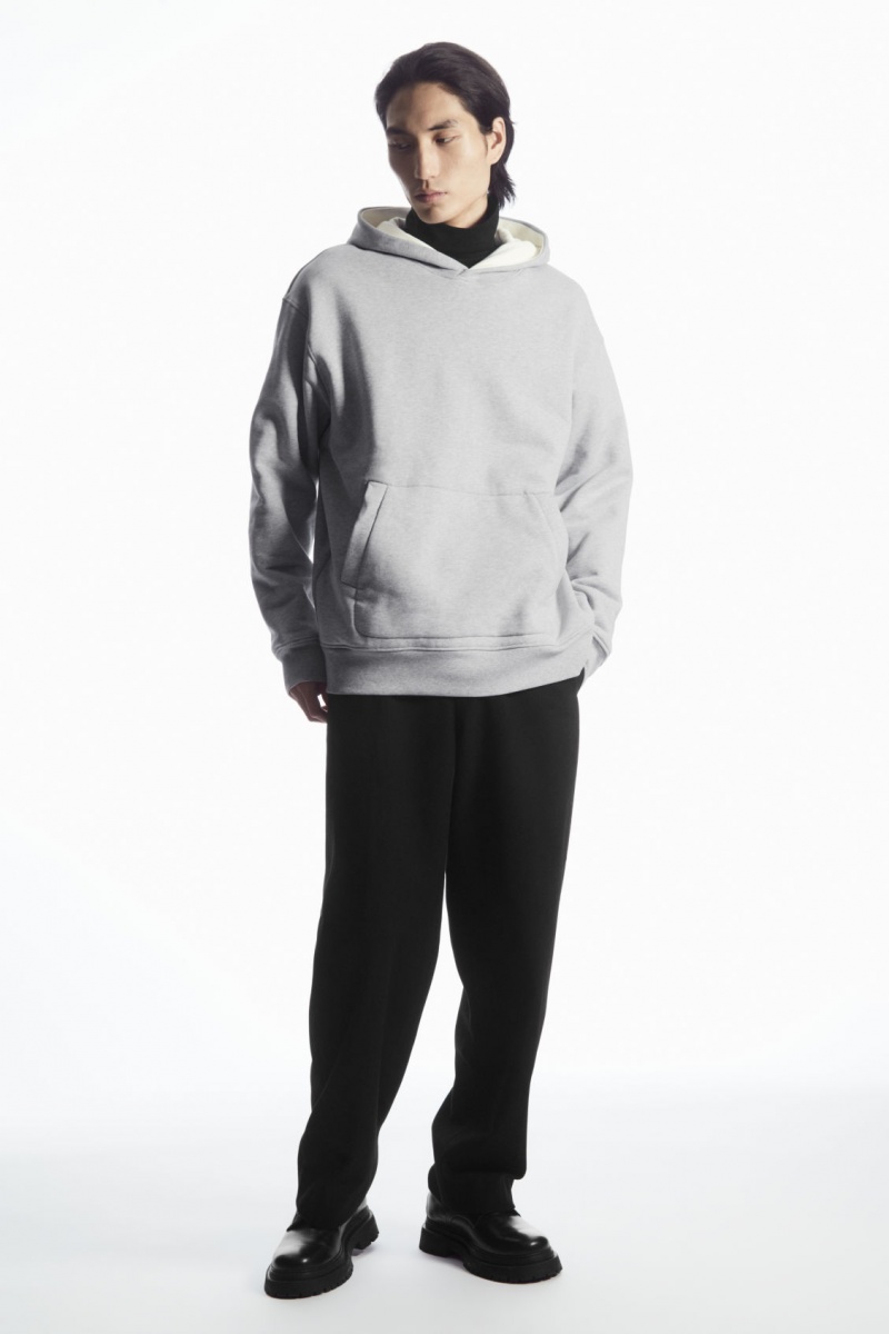 Men's COS Double-Layered Jersey Hoodie Grey / White NZ-75MLYIWGZ