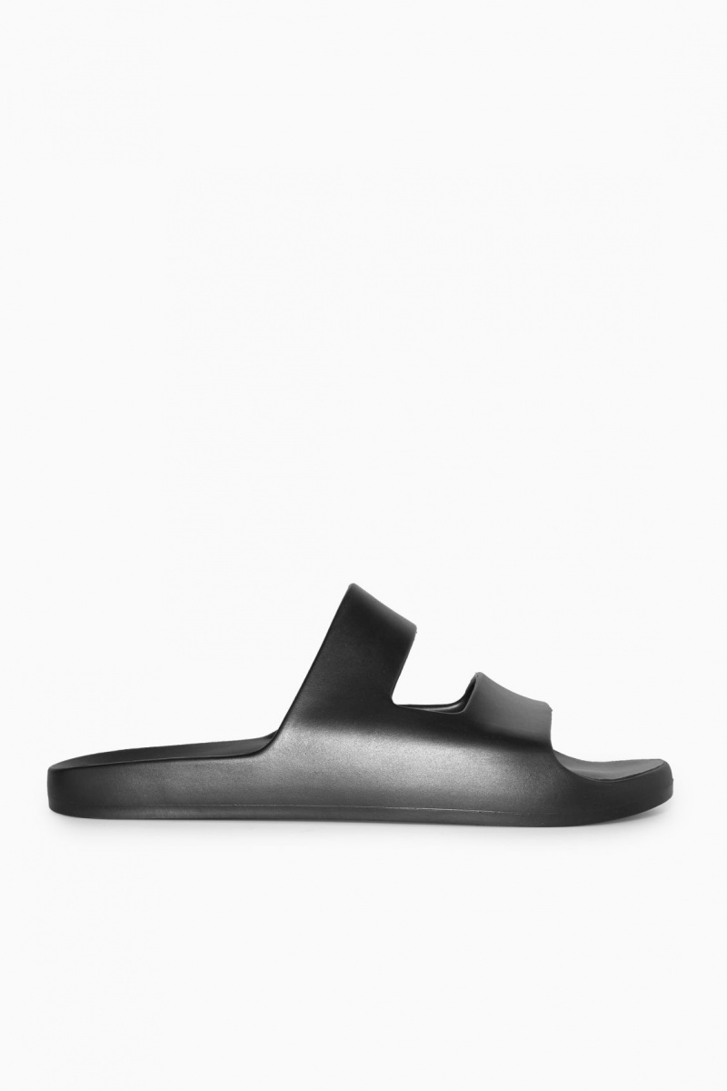 Men's COS Double-Strap Rubber Slides Black NZ-04GISVWNM
