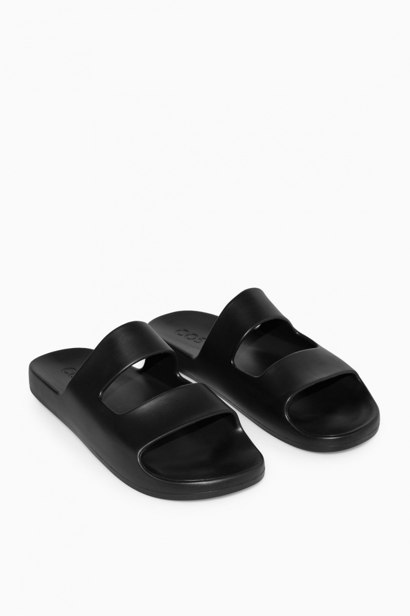Men's COS Double-Strap Rubber Slides Black NZ-04GISVWNM