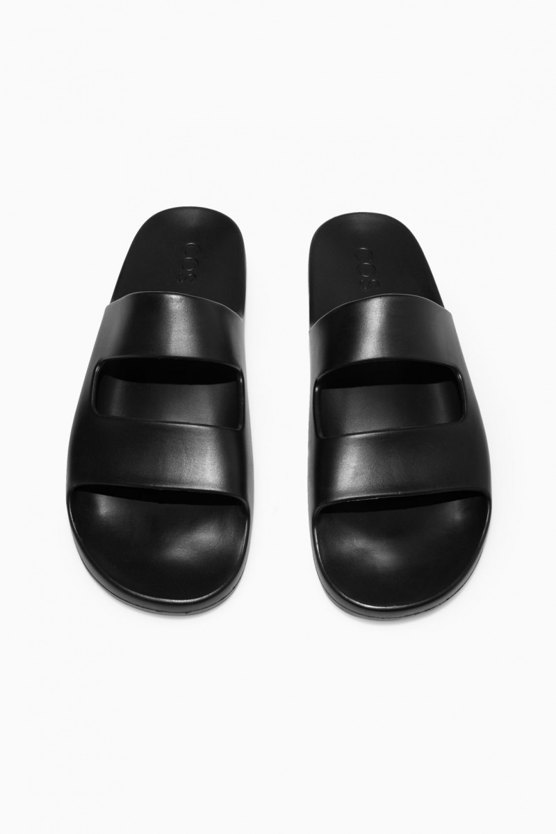 Men's COS Double-Strap Rubber Slides Black NZ-04GISVWNM
