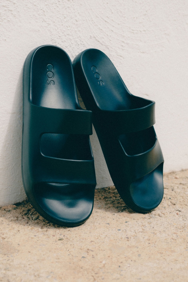 Men's COS Double-Strap Rubber Slides Black NZ-04GISVWNM