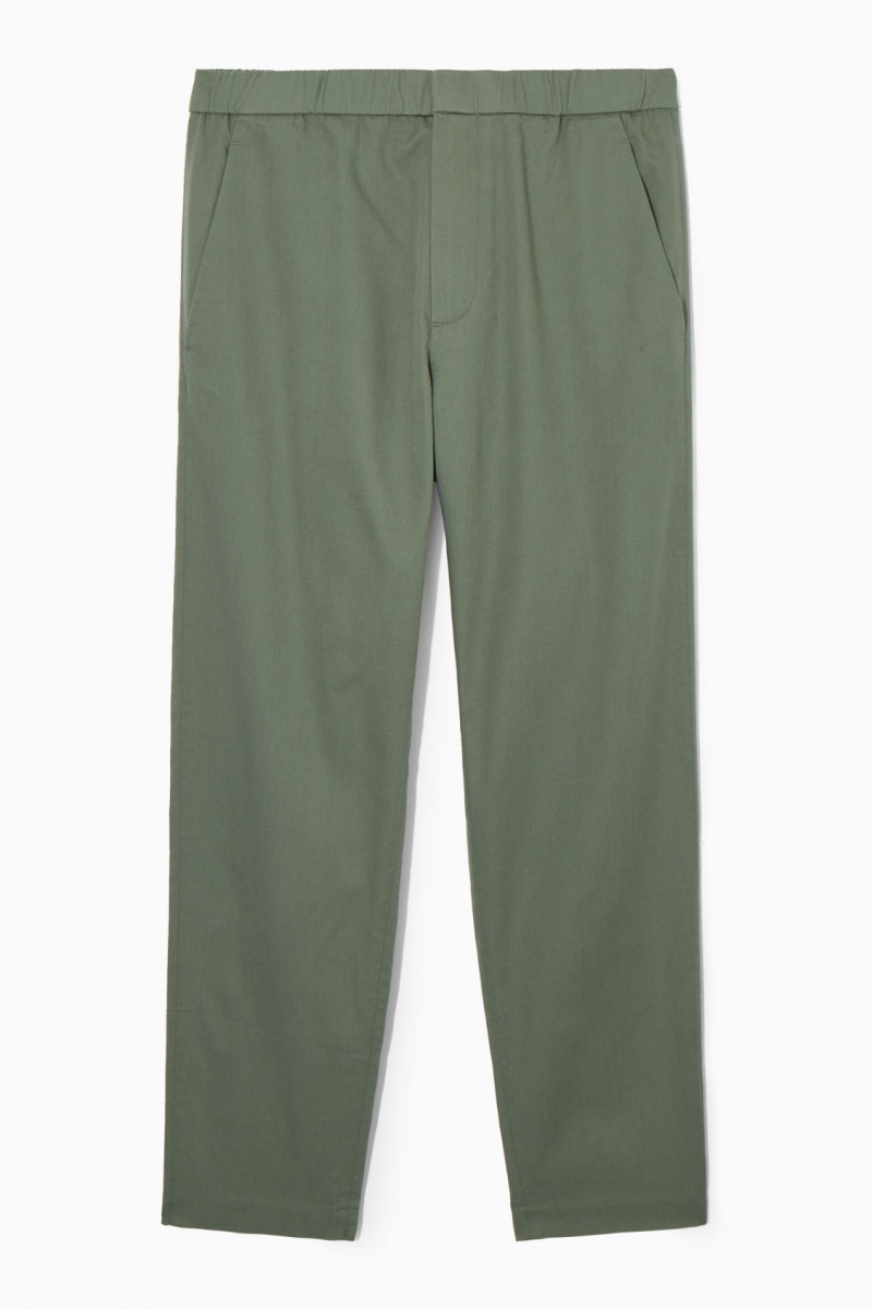 Men's COS Elasticated Tapered Twill Pants Green NZ-71KAHXJNF