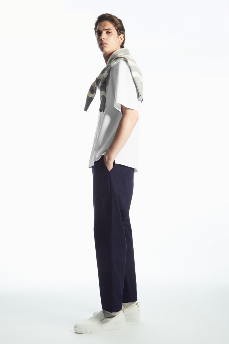 Men's COS Elasticated Twill Pants Navy NZ-31YEUTQFH
