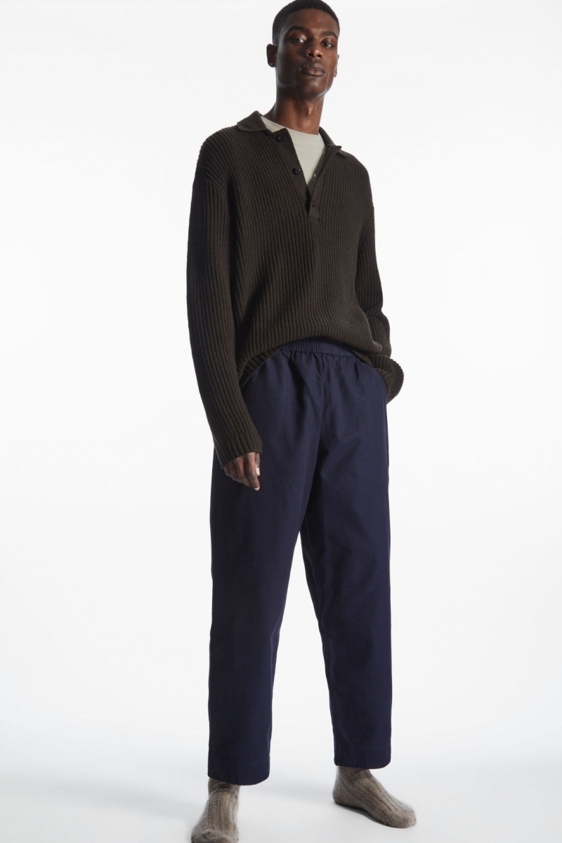 Men\'s COS Elasticated Twill Pants Navy NZ-31YEUTQFH