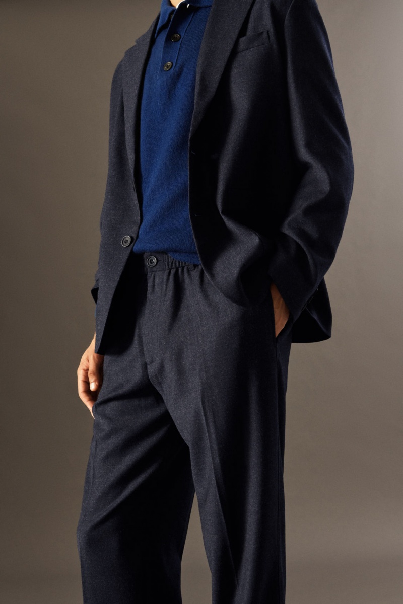 Men's COS Elasticated Wool-Flannel Tapered Trousers Navy NZ-17ONDUBFT