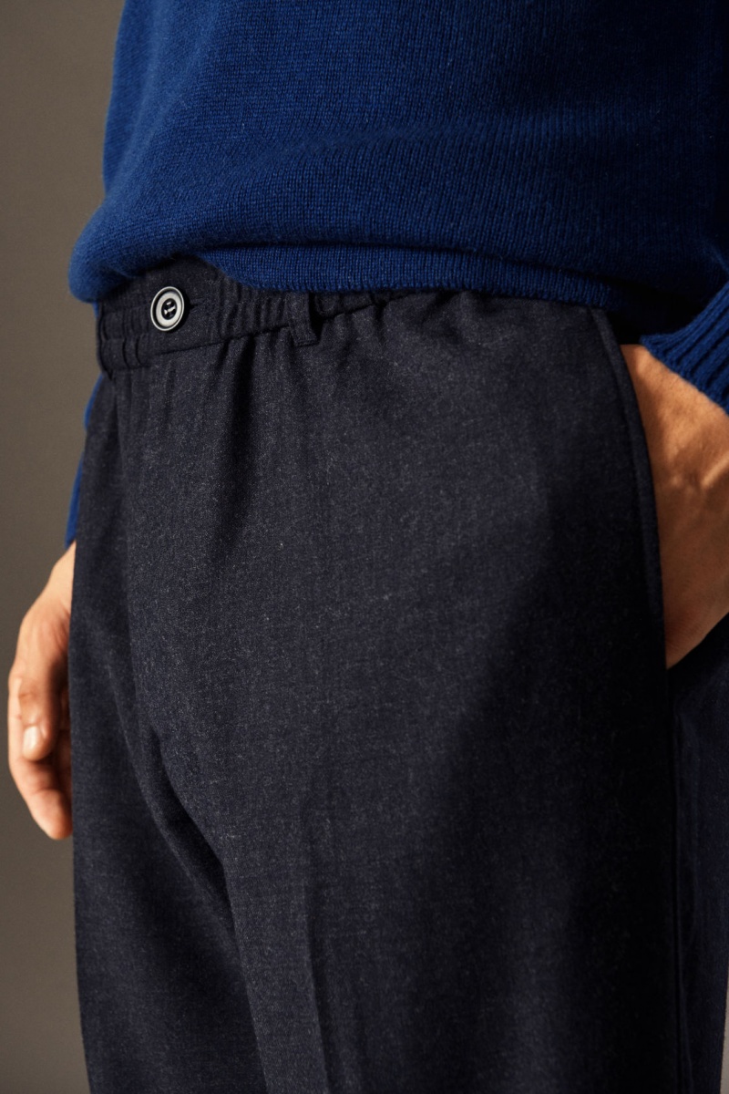 Men's COS Elasticated Wool-Flannel Tapered Trousers Navy NZ-17ONDUBFT