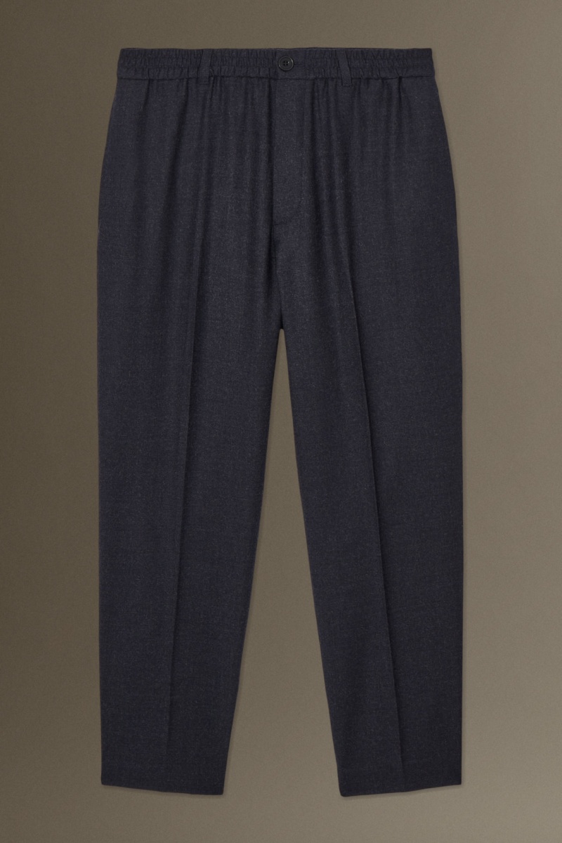 Men's COS Elasticated Wool-Flannel Tapered Trousers Navy NZ-17ONDUBFT