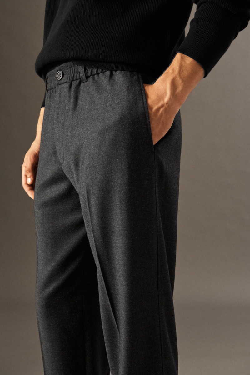 Men's COS Elasticated Wool-Flannel Tapered Trousers Grey NZ-21ESCHFRB