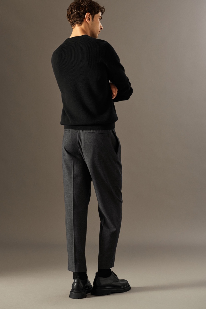 Men's COS Elasticated Wool-Flannel Tapered Trousers Grey NZ-21ESCHFRB