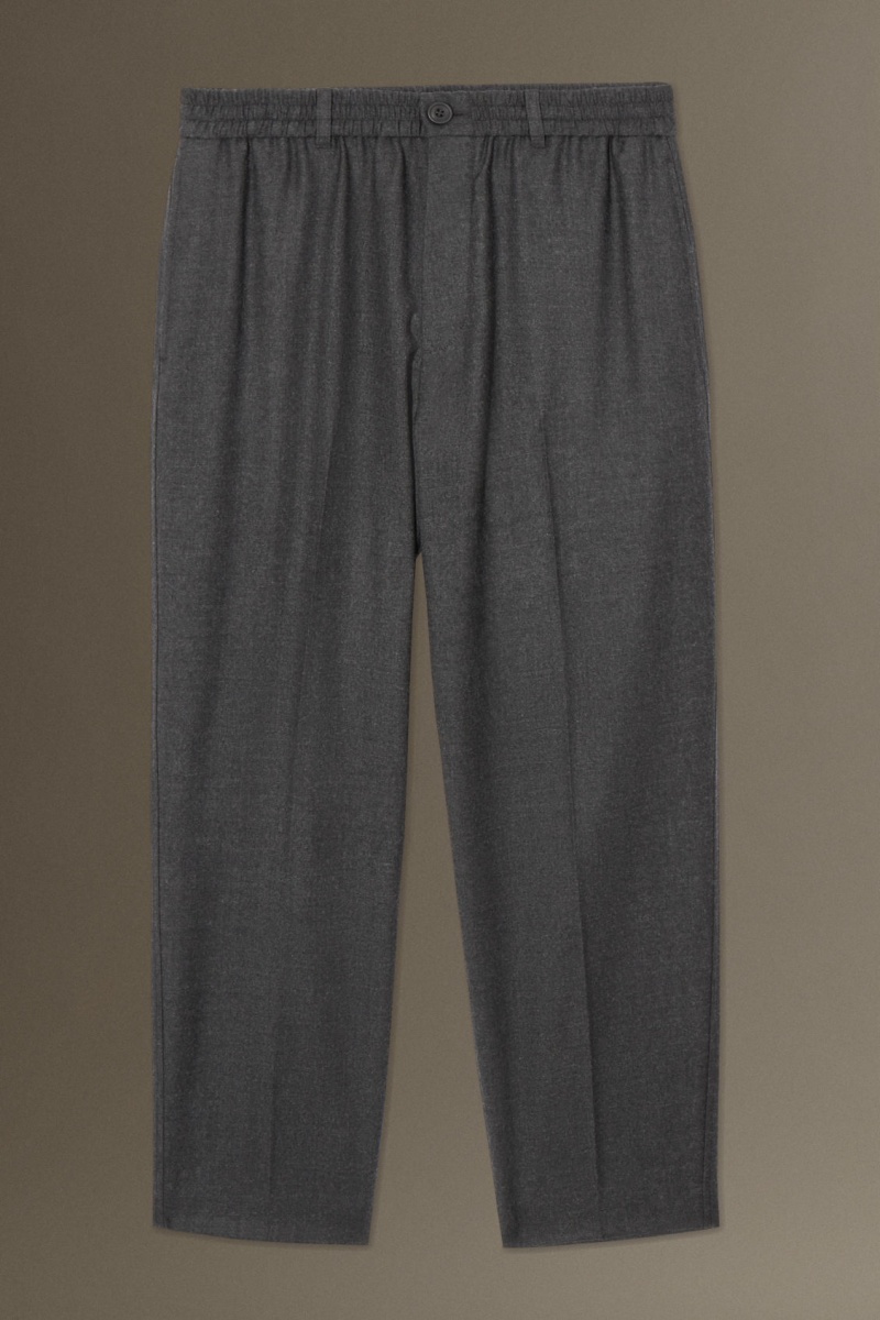 Men's COS Elasticated Wool-Flannel Tapered Trousers Grey NZ-21ESCHFRB