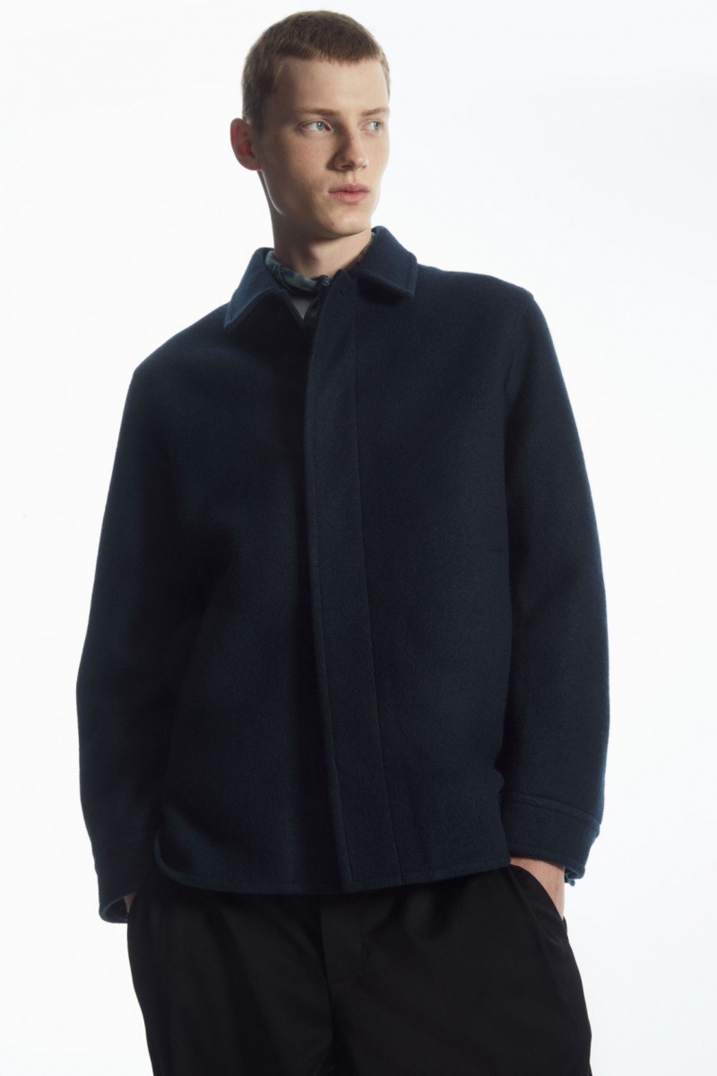 Men's COS Felted Wool Jackets Navy NZ-19XFCEMLJ