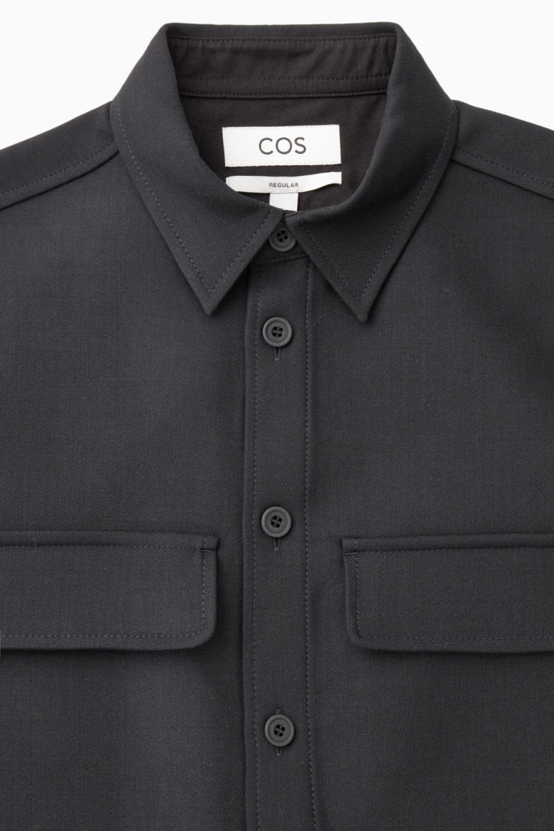 Men's COS Flap-Pocket Wool-Blend Overshirt Shirts Black NZ-09NOYQLTU