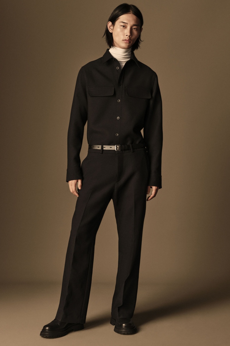 Men's COS Flap-Pocket Wool-Blend Overshirt Shirts Black NZ-09NOYQLTU