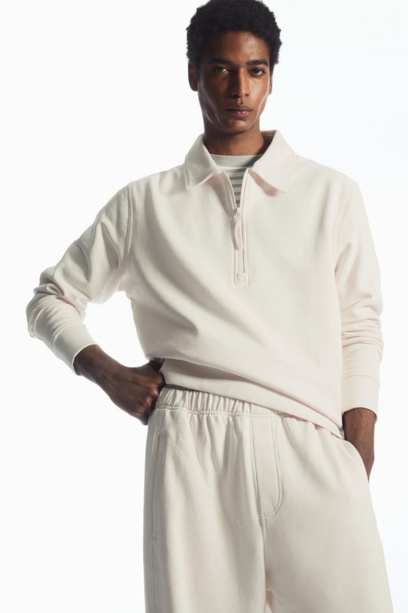 Men's COS Fleece-Back Joggers Cream NZ-73FVLRIMQ
