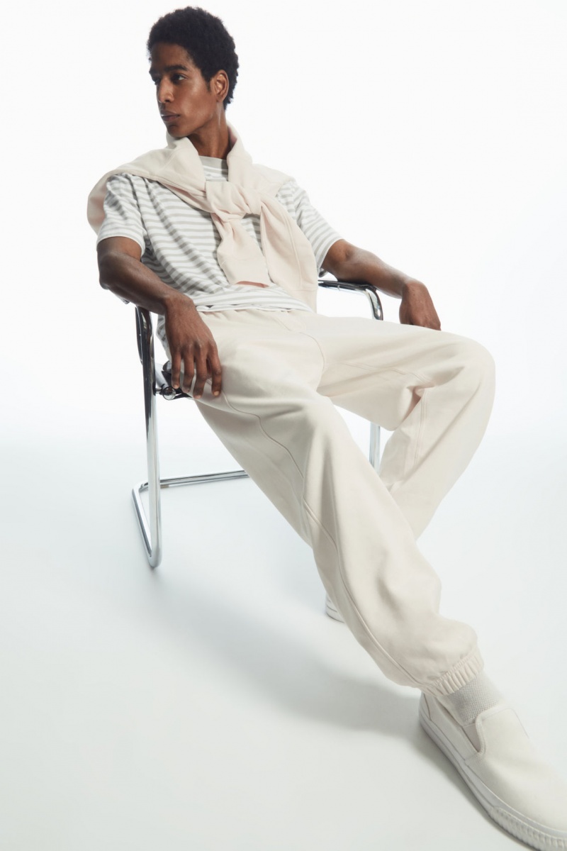 Men's COS Fleece-Back Joggers Cream NZ-73FVLRIMQ