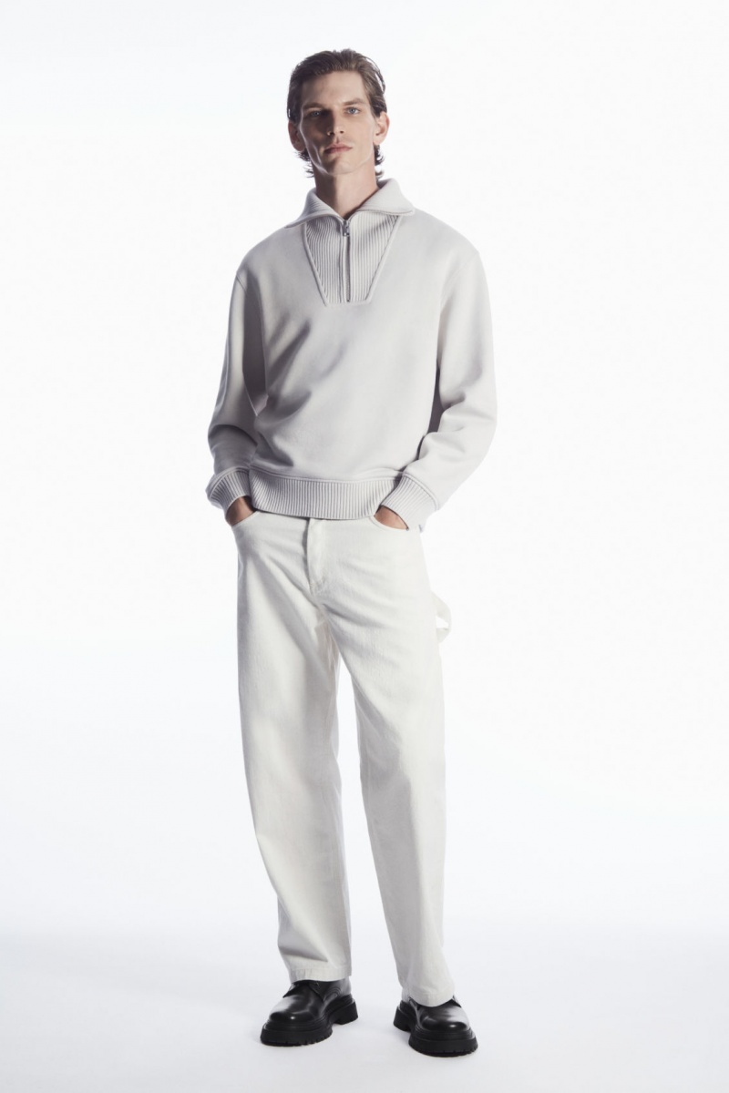 Men's COS Funnel-Neck Half-Zip Sweatshirt Grey NZ-03YUVRQZJ