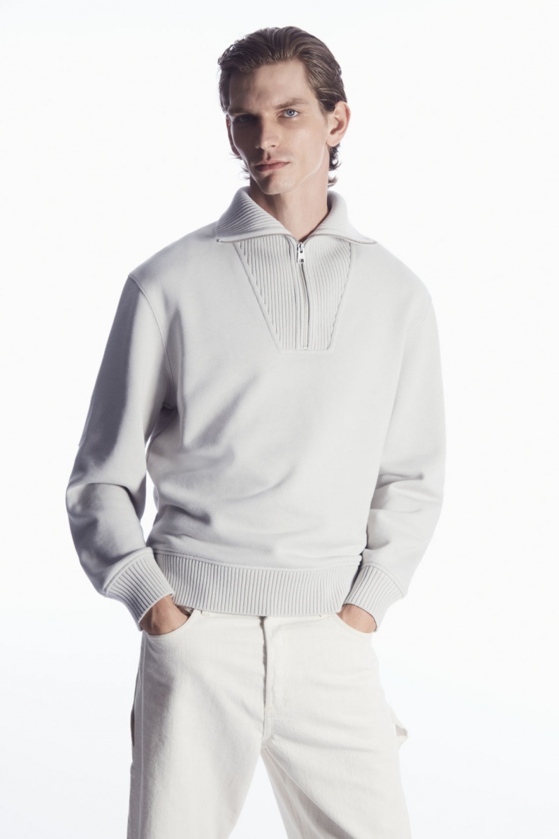 Men's COS Funnel-Neck Half-Zip Sweatshirt Grey NZ-03YUVRQZJ