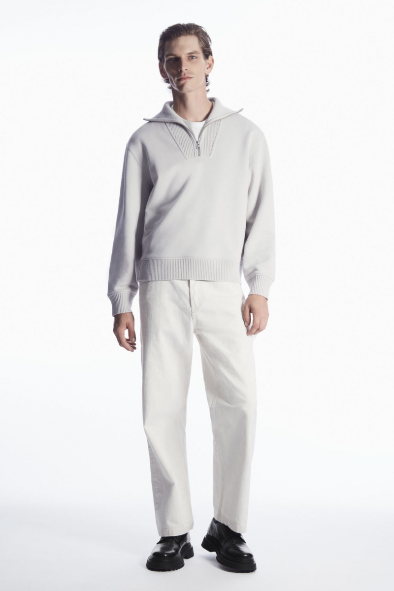 Men's COS Funnel-Neck Half-Zip Sweatshirt Grey NZ-03YUVRQZJ