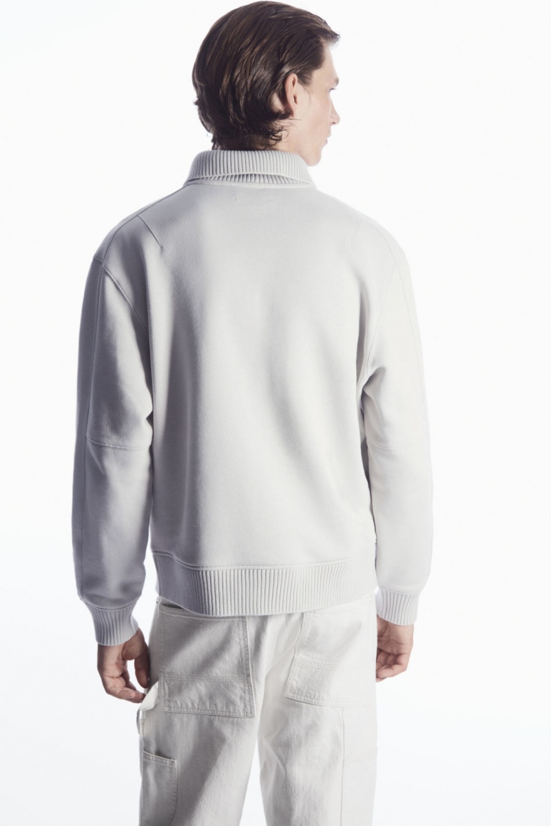 Men's COS Funnel-Neck Half-Zip Sweatshirt Grey NZ-03YUVRQZJ