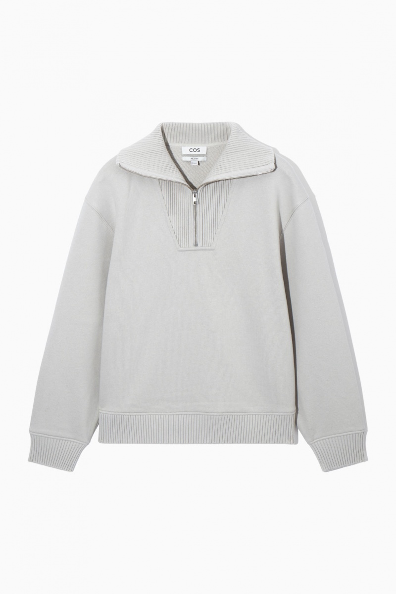 Men's COS Funnel-Neck Half-Zip Sweatshirt Grey NZ-03YUVRQZJ