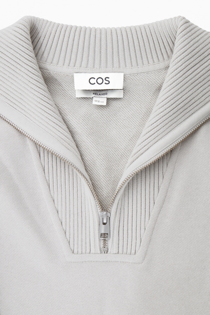 Men's COS Funnel-Neck Half-Zip Sweatshirt Grey NZ-03YUVRQZJ