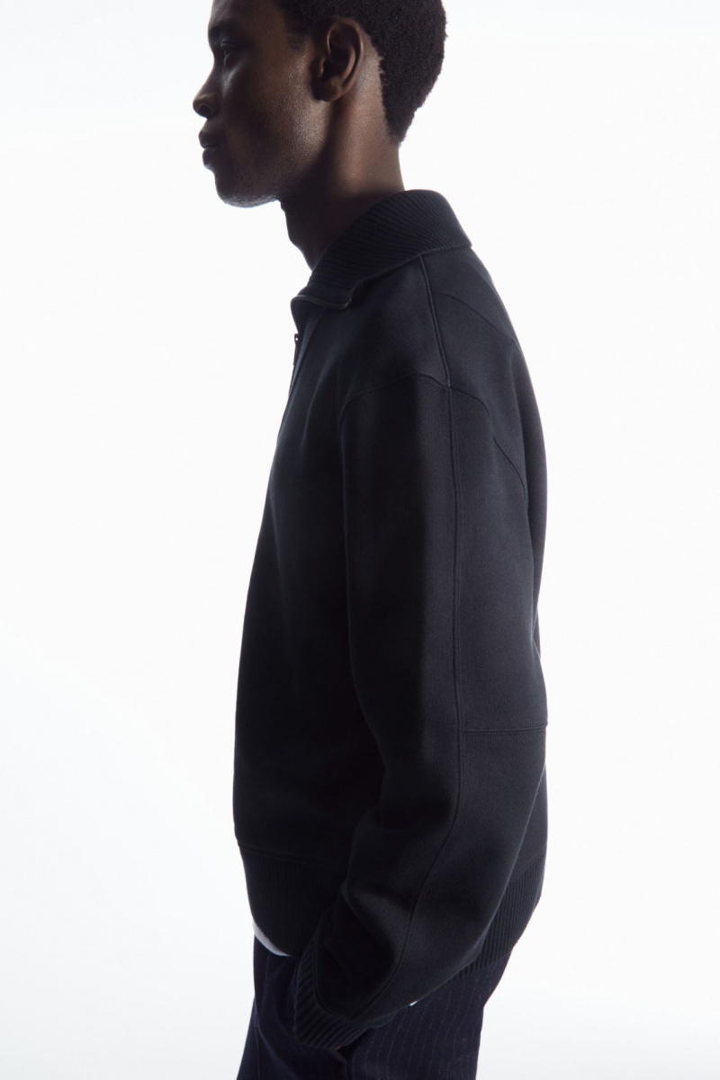 Men's COS Funnel-Neck Half-Zip Sweatshirt Navy NZ-23MLJSETV