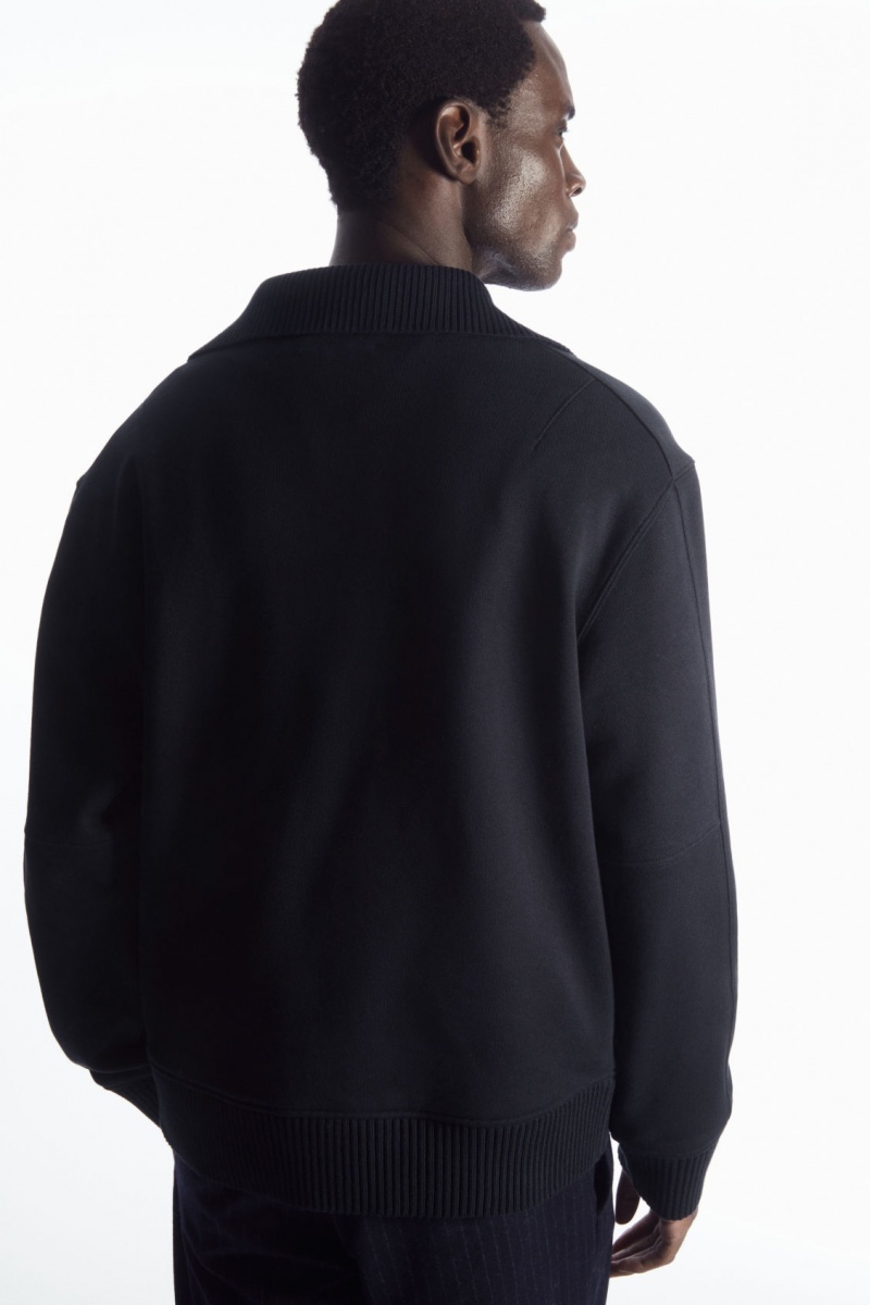 Men's COS Funnel-Neck Half-Zip Sweatshirt Navy NZ-23MLJSETV